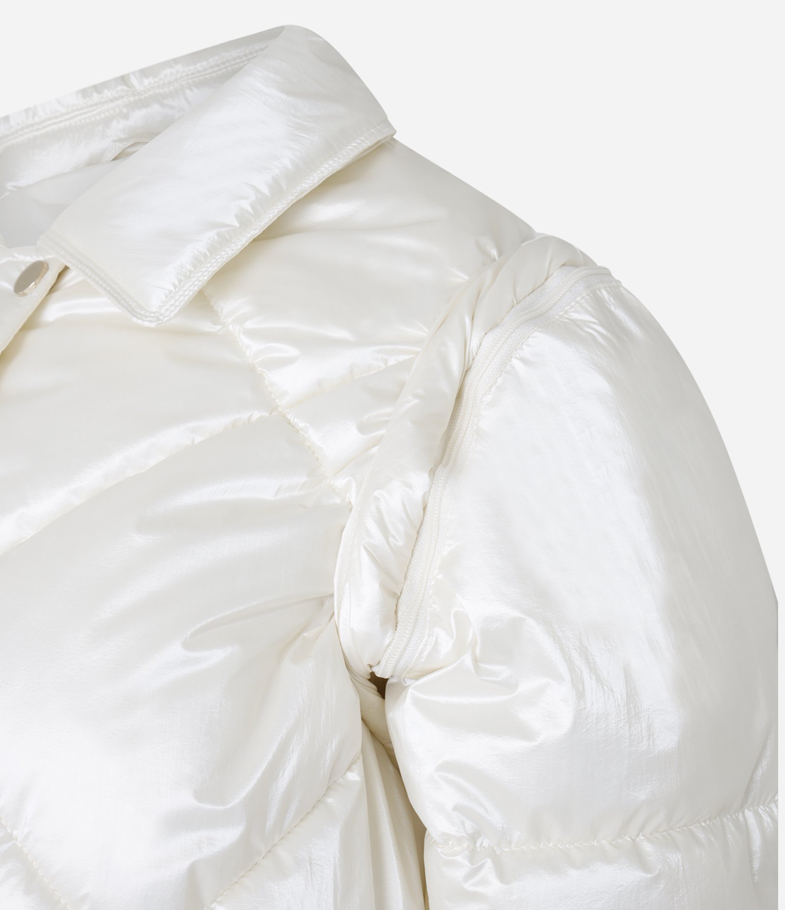 Jaqueta Puffer em PU com Textura Matelassê e Manga Removível Branco 10