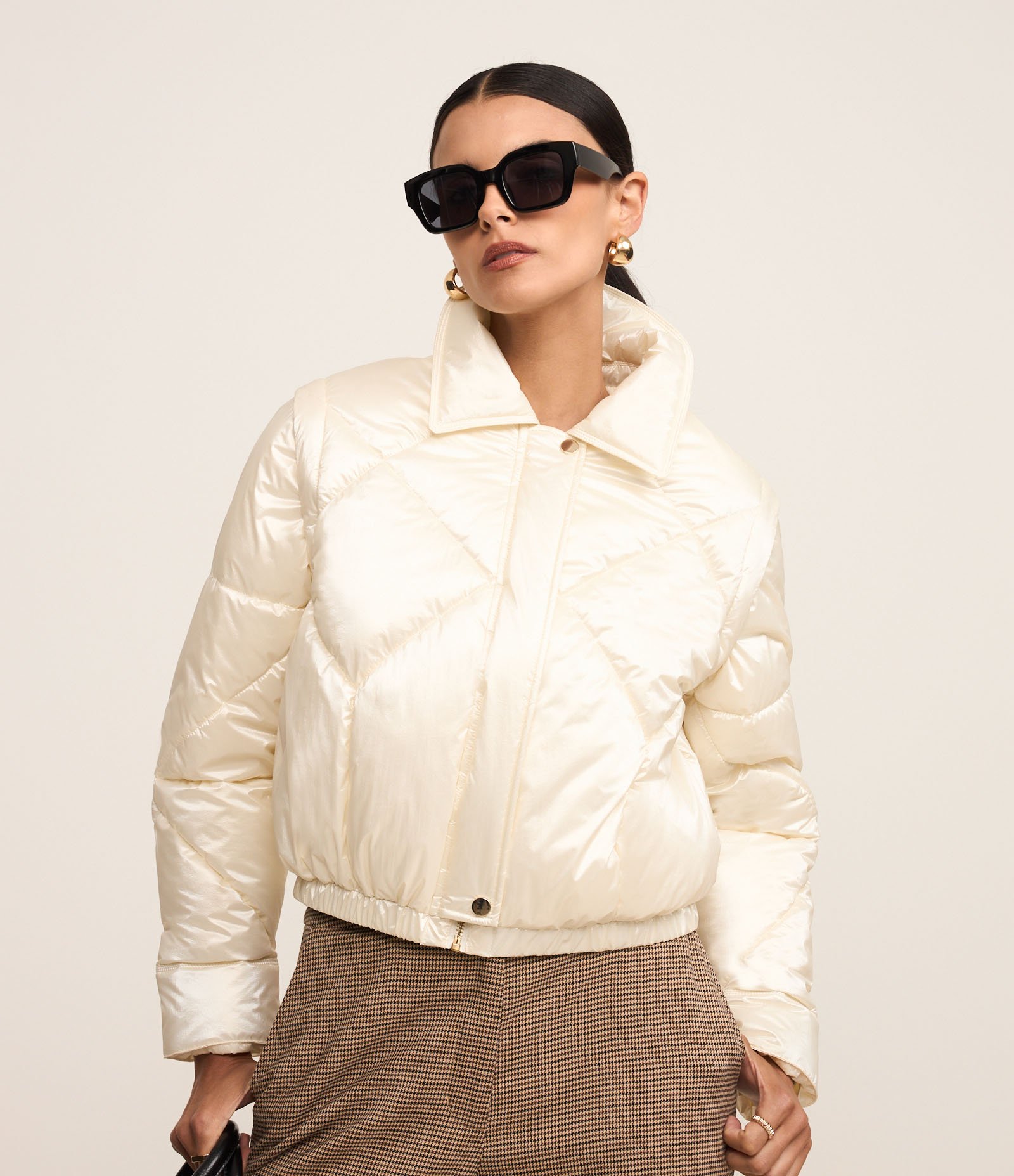 Jaqueta Puffer em PU com Textura Matelassê e Manga Removível Branco 1