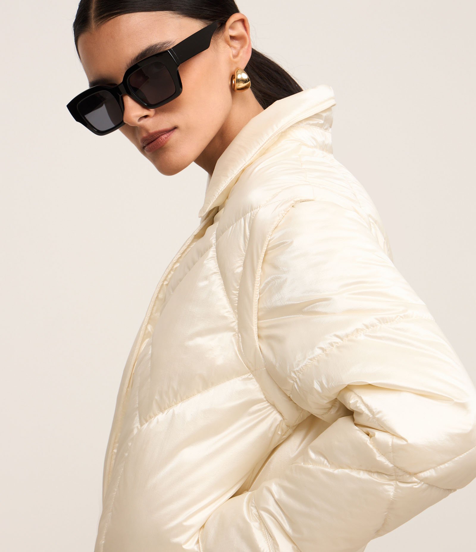 Jaqueta Puffer em PU com Textura Matelassê e Manga Removível Branco 3