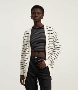 Cardigan Básico Overtop em Tricô com Listras