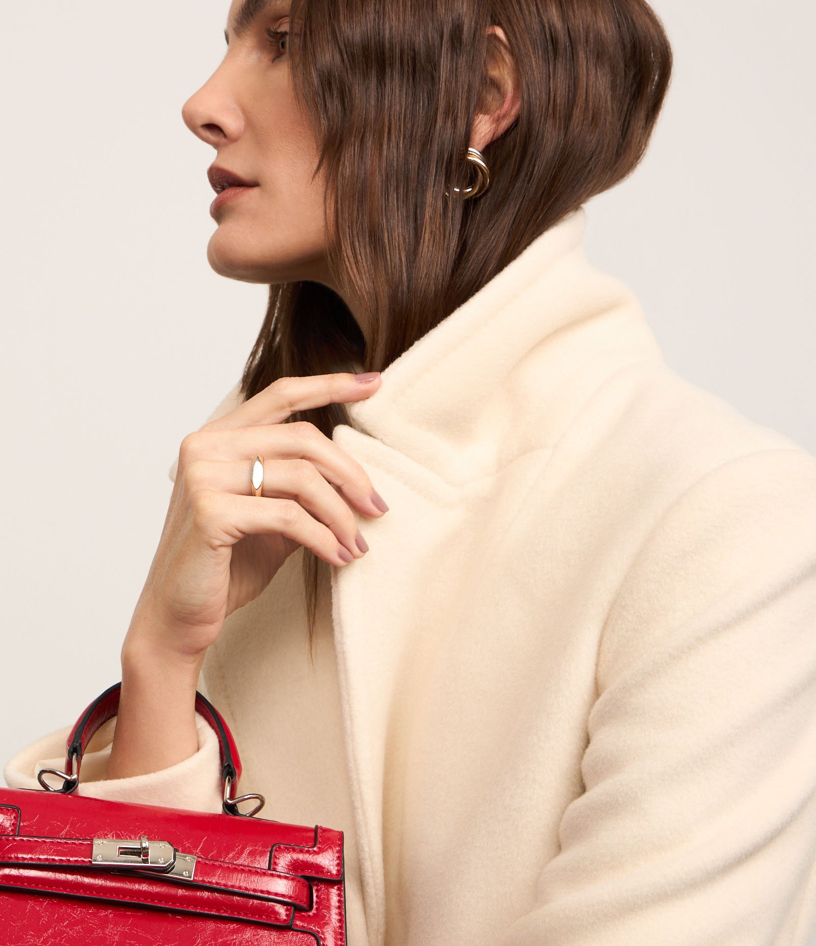 Casaco Alongado Decote com Lapela e Abotoamento Duplo Bege Claro 4