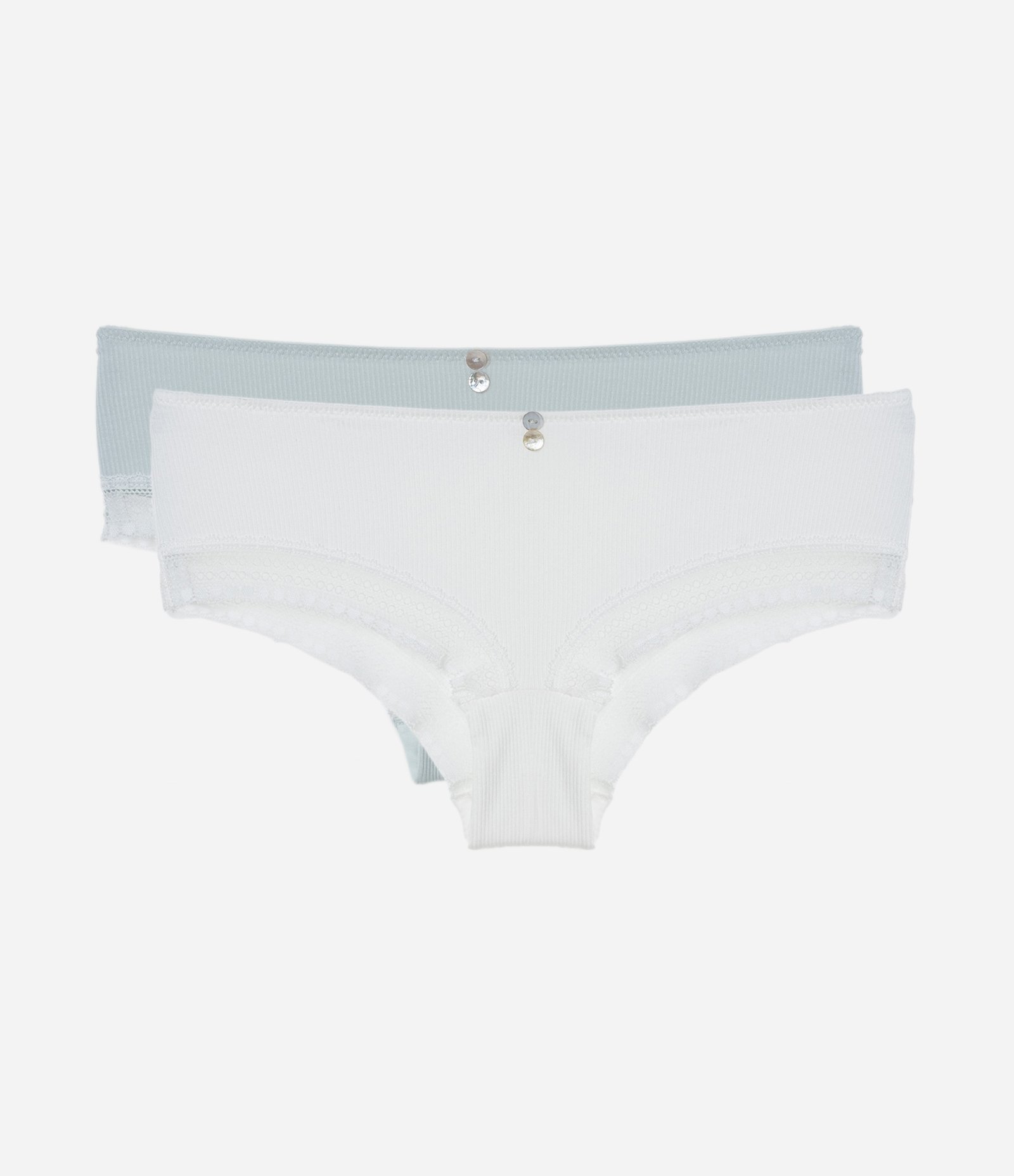 Kit 2 Calcinhas Boyshort em Viscose com Detalhes em Renda Branco/Azul 1