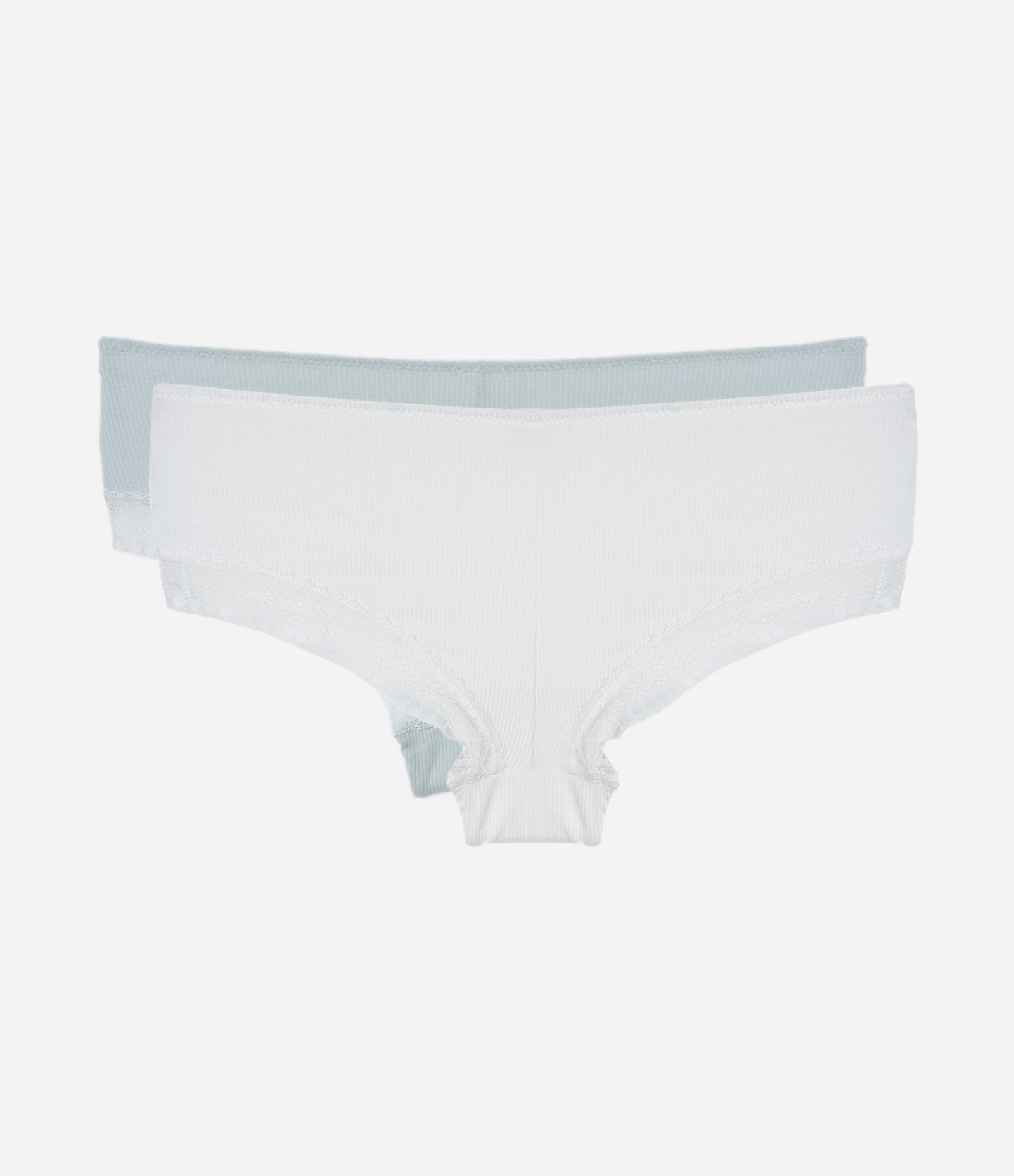 Kit 2 Calcinhas Boyshort em Viscose com Detalhes em Renda Branco/Azul 2