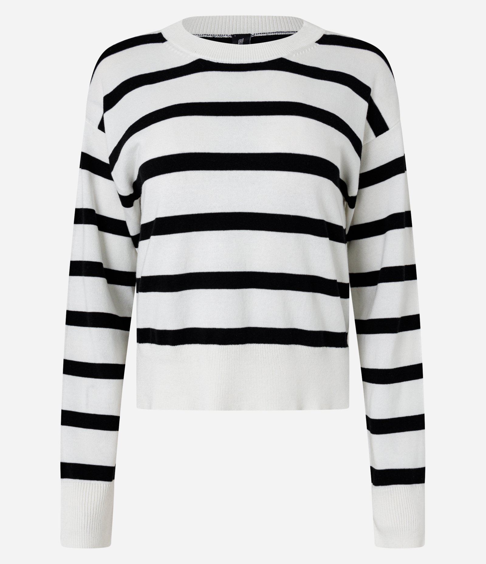 Suéter Boxy Básico em Tricô com Listras Branco/Preto 4