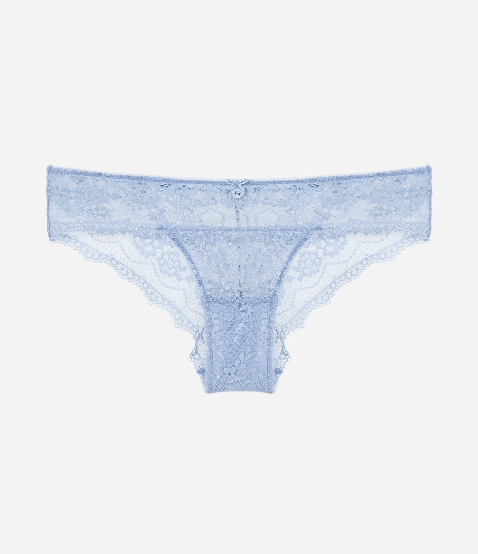 Calcinha Biquíni em Renda Floral com Lateral Larga Azul Acinzentado 5