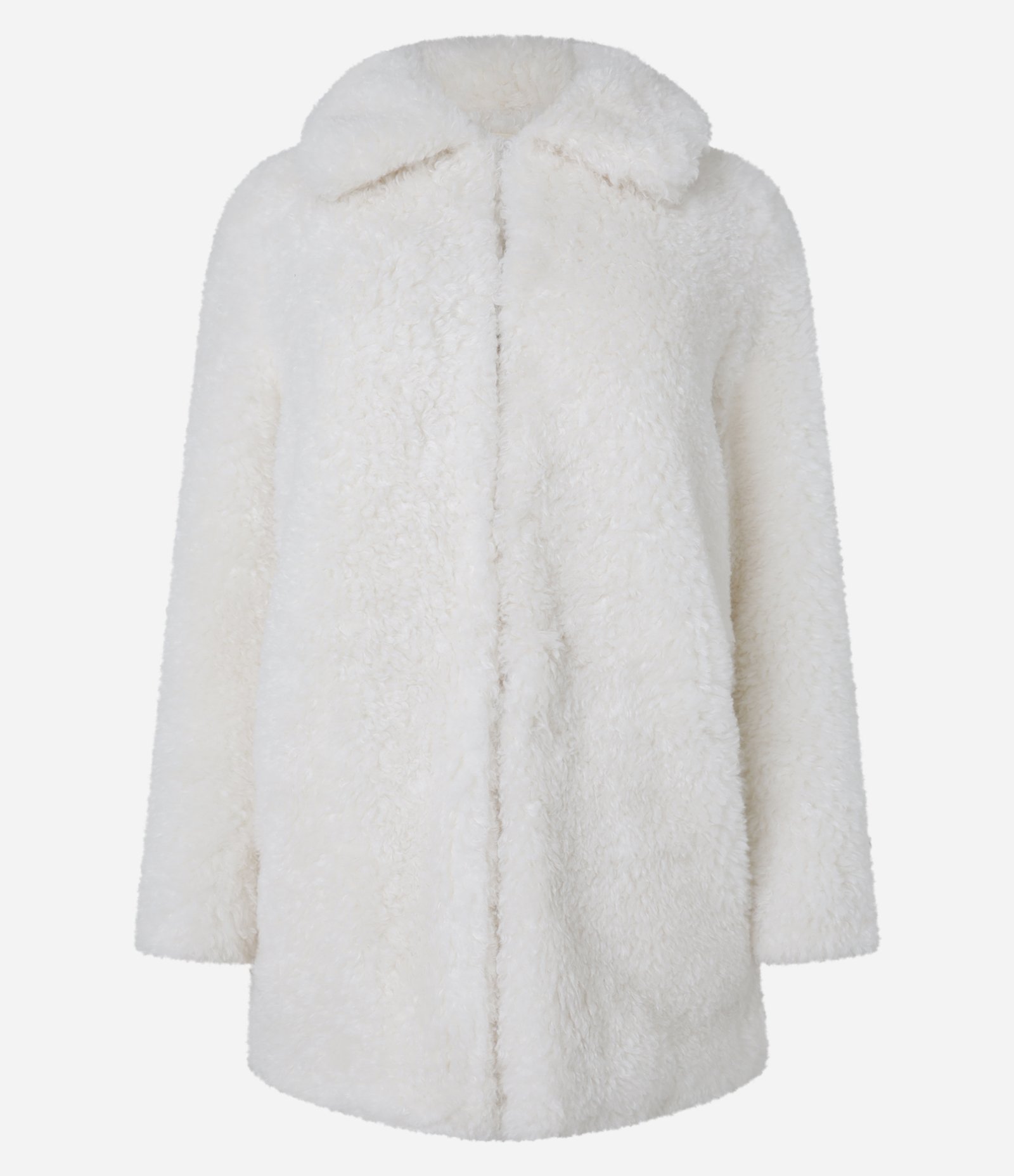 Casaco Alongado com Pelos e Lapela na Gola Off White 1
