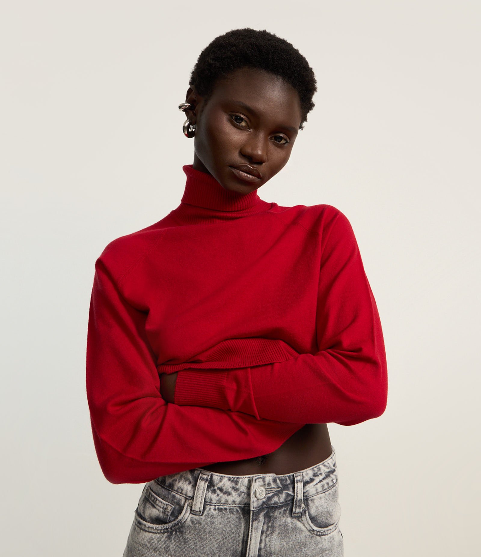 Blusa em Tricô com Gola Alta e Manga Longa Vermelho 1