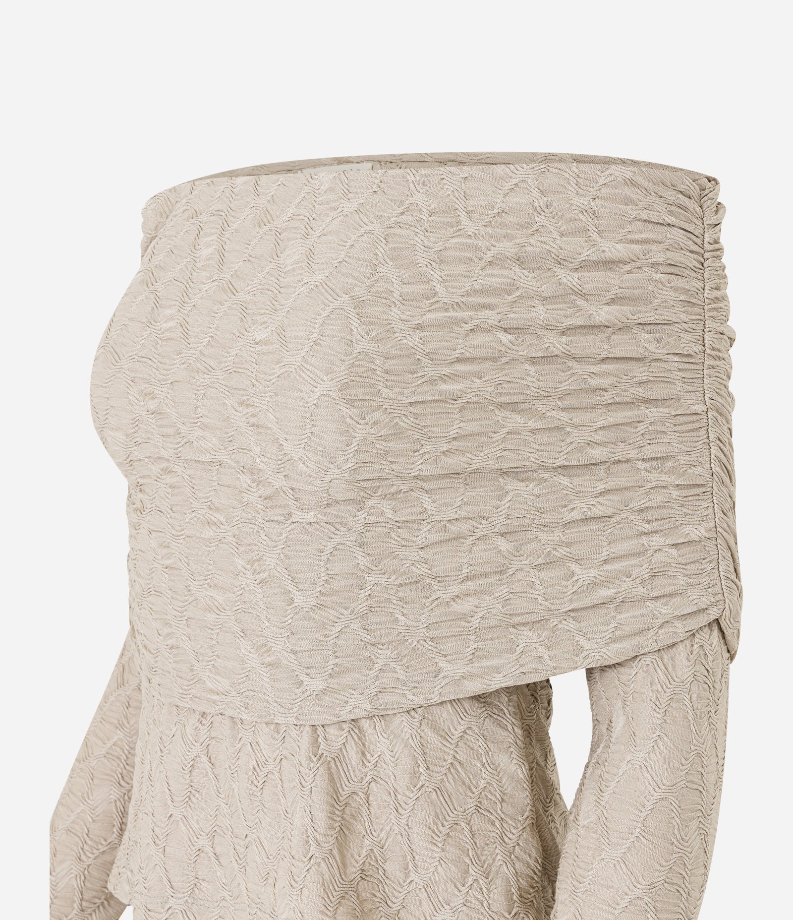 Blusa Ombro a Ombro Ajustada em Tecido Texturizado Bege 6