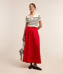 Saia Midi em Tricoline com Elástico na Cintura