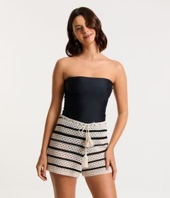 Saída de Praia Short em Crochê Listrado