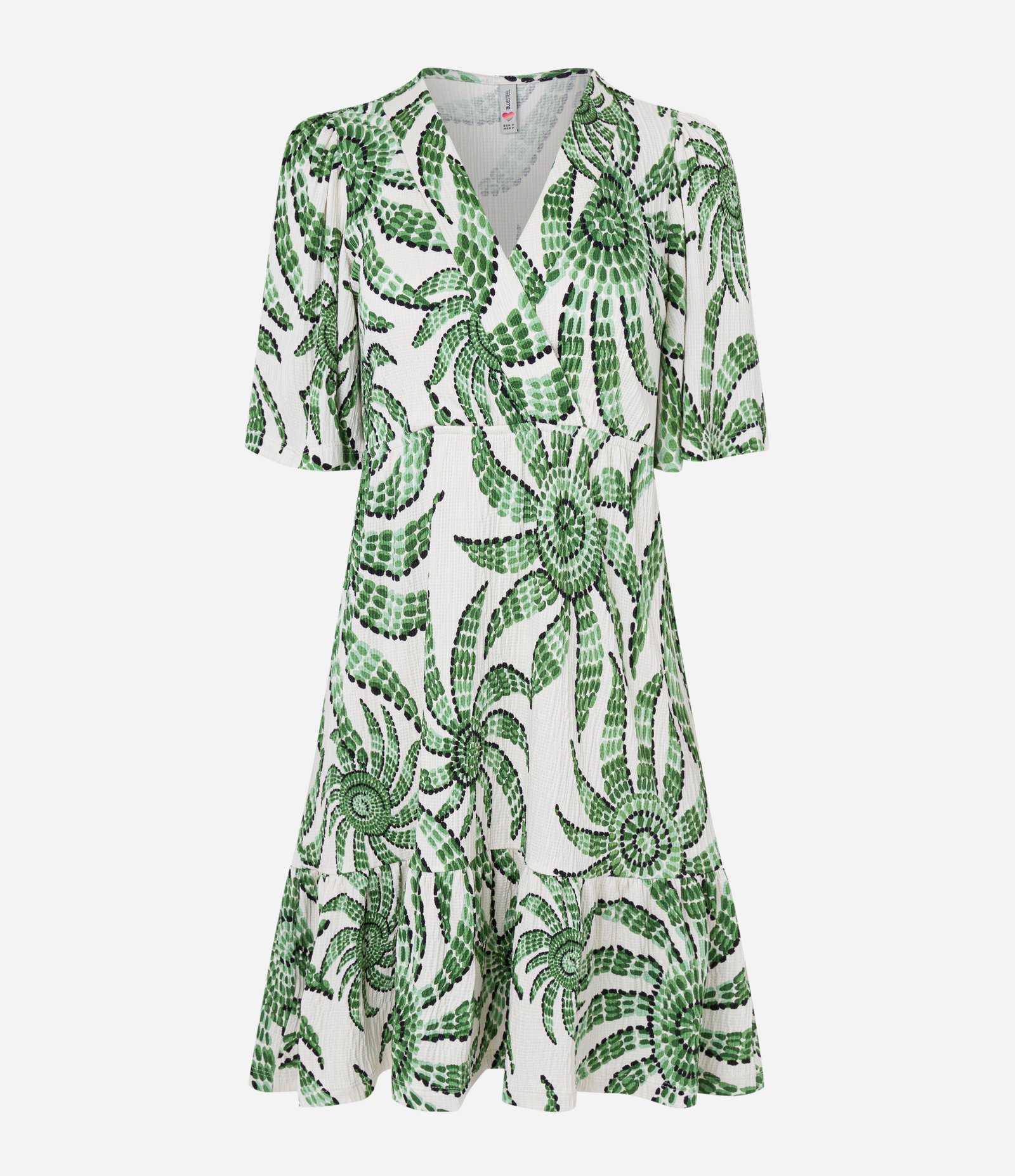 Vestido Curto em Viscose Texturizado com Estampa Floral Branco/Verde 4