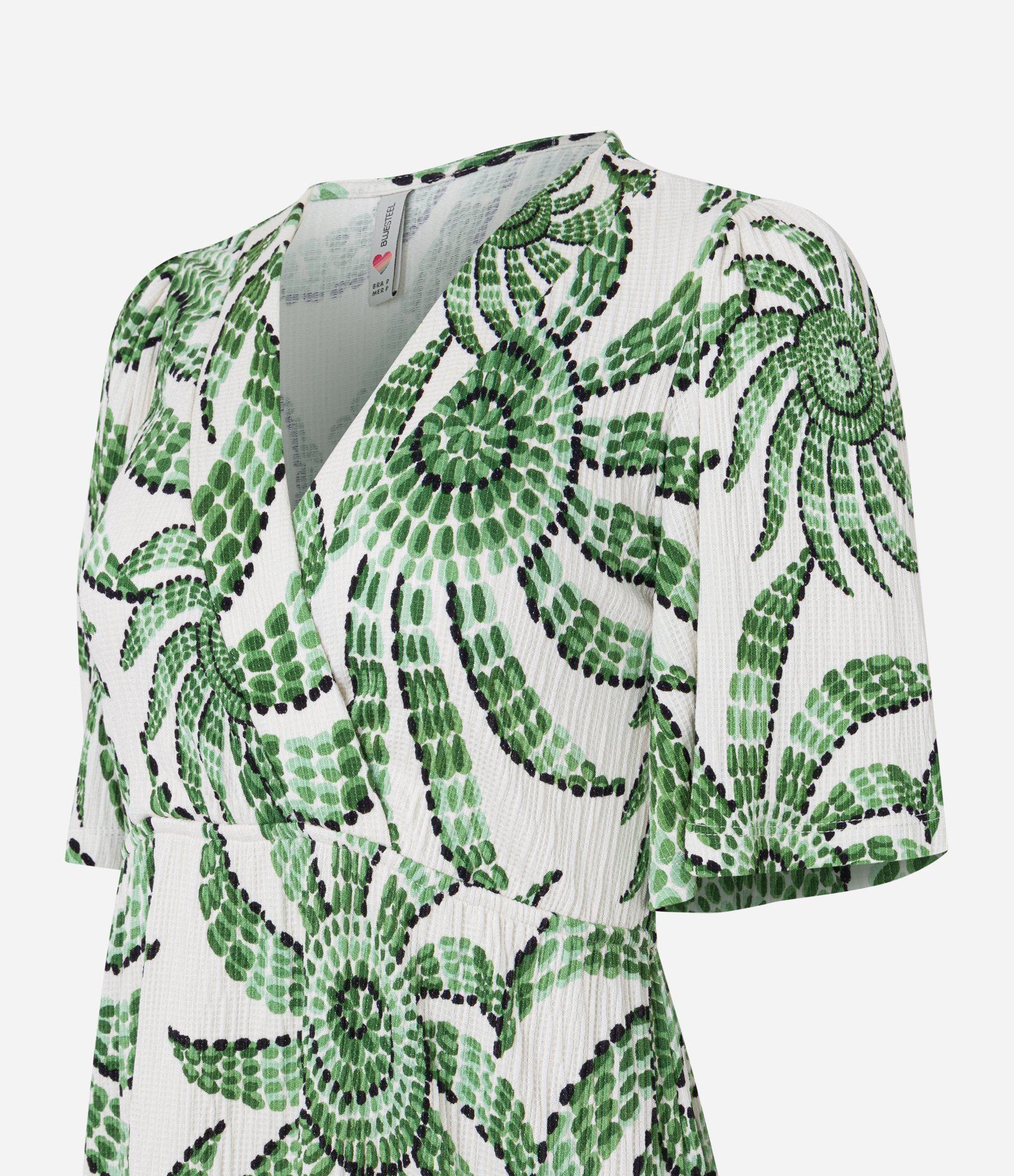 Vestido Curto em Viscose Texturizado com Estampa Floral Branco/Verde 5