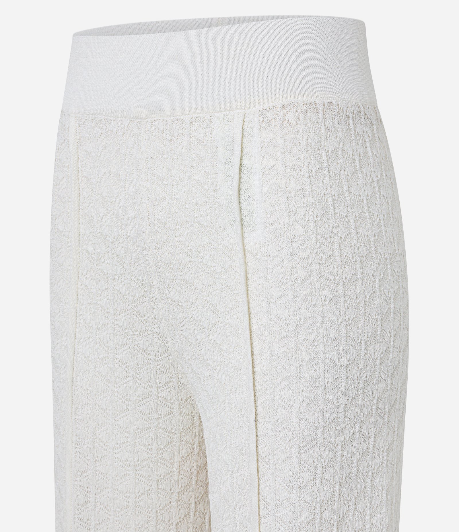 Calça Reta Texturizada em Tricô com Fenda Frontal Off White 6