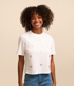 Camiseta em Algodão com Corações de Brilhos