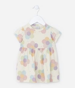Vestido Infantil em Algodão com Estampa de Florzinhas - Tam 0 a 18 meses