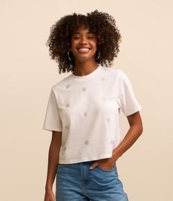 Blusa em Algodão com Flor em Brilhos Aplicados