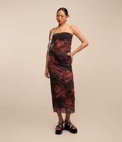 Saia New Midi em Tule Floral Manchado