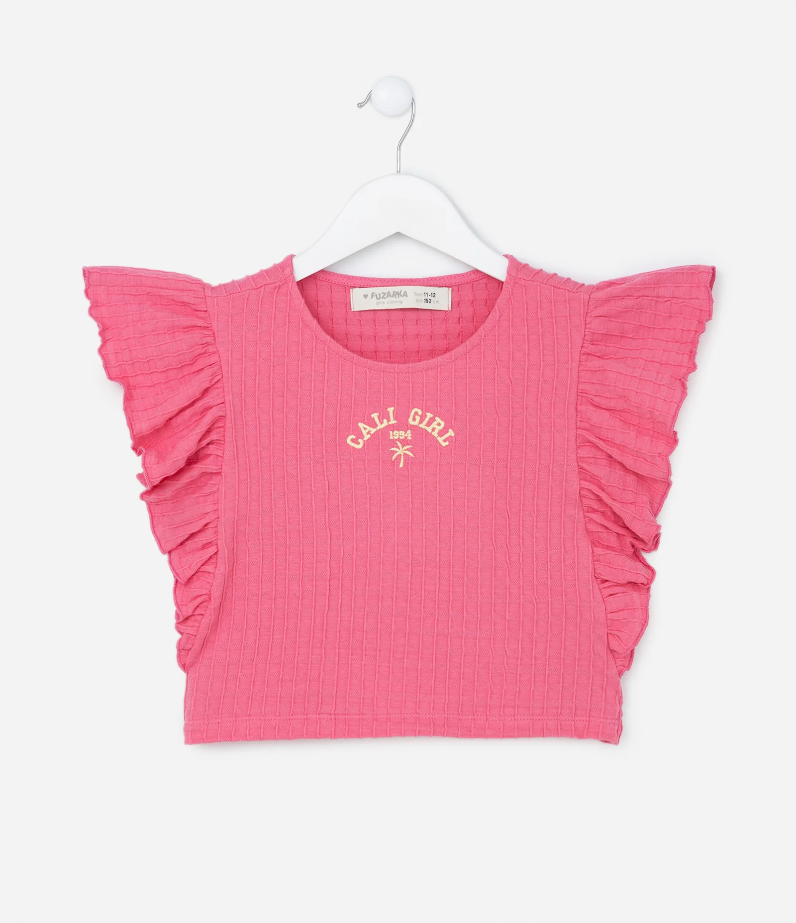 Blusa Cropped Infantil com Textura e Babado nas Cavas - Tam 5 a 14 Anos Rosa 2