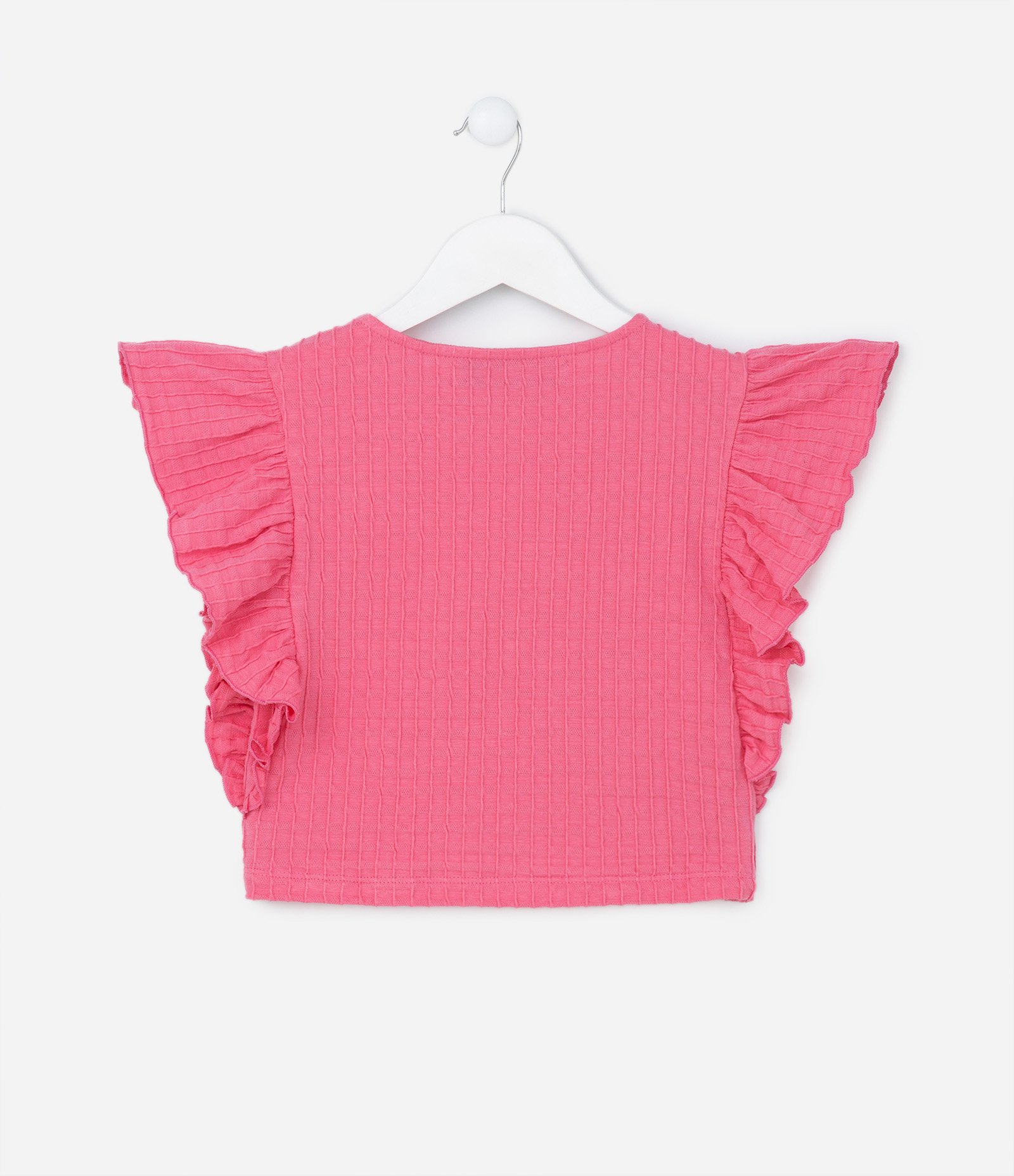 Blusa Cropped Infantil com Textura e Babado nas Cavas - Tam 5 a 14 Anos Rosa 3