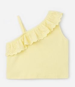 Blusa Curta Infantil Canelada com Babado Assimétrico - Tam 5 a 14 Anos