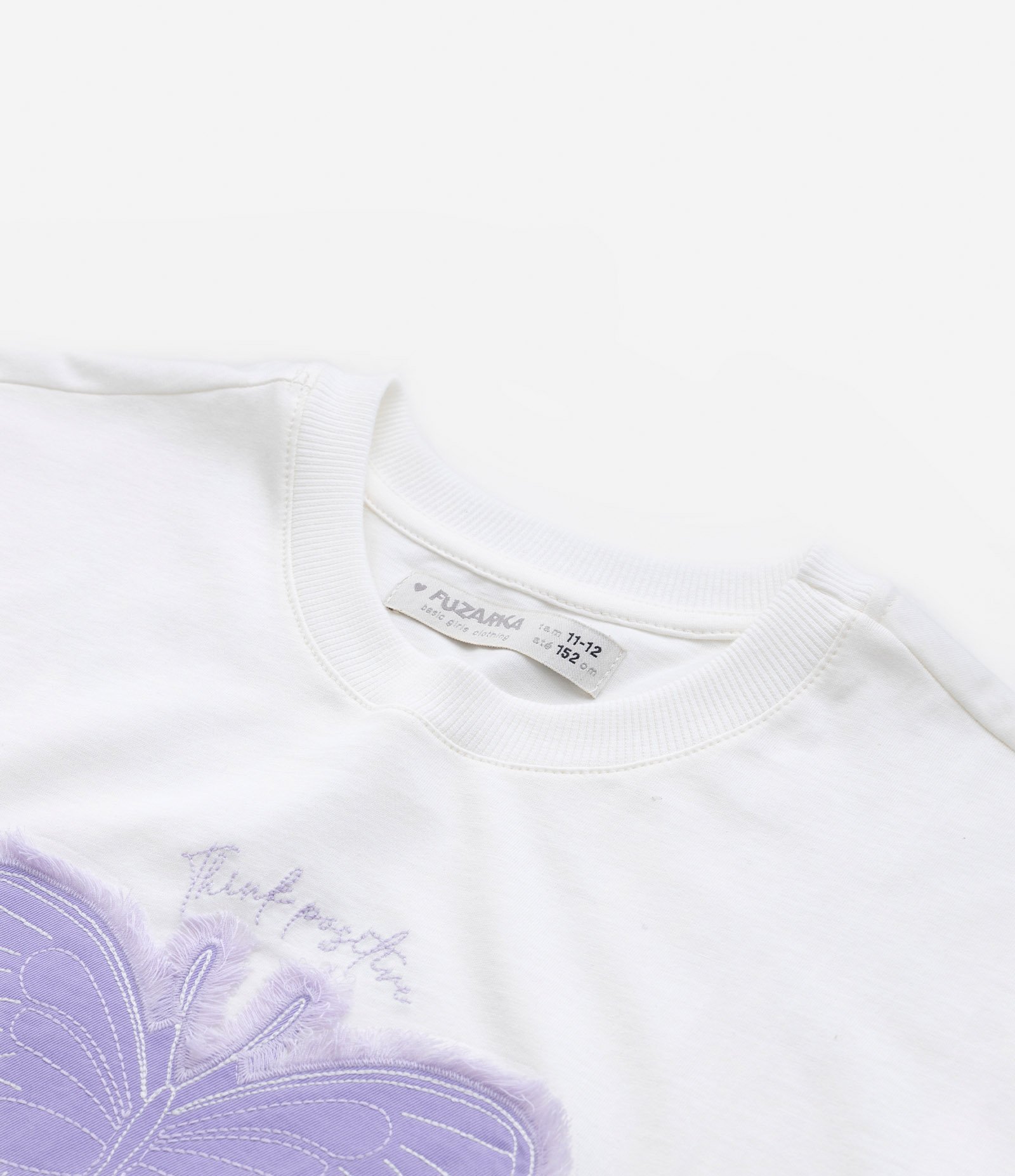 Blusa Infantil em Algodão com Bordado de Borboleta - Tam 7 a 14 Anos Branco Neve 3