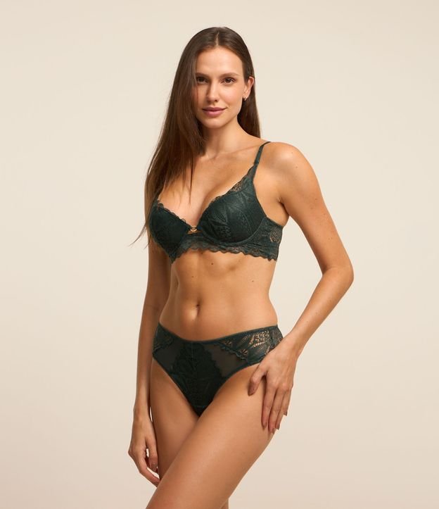 Calcinha Boyshort em Renda Floral com Detalhe Metalizado