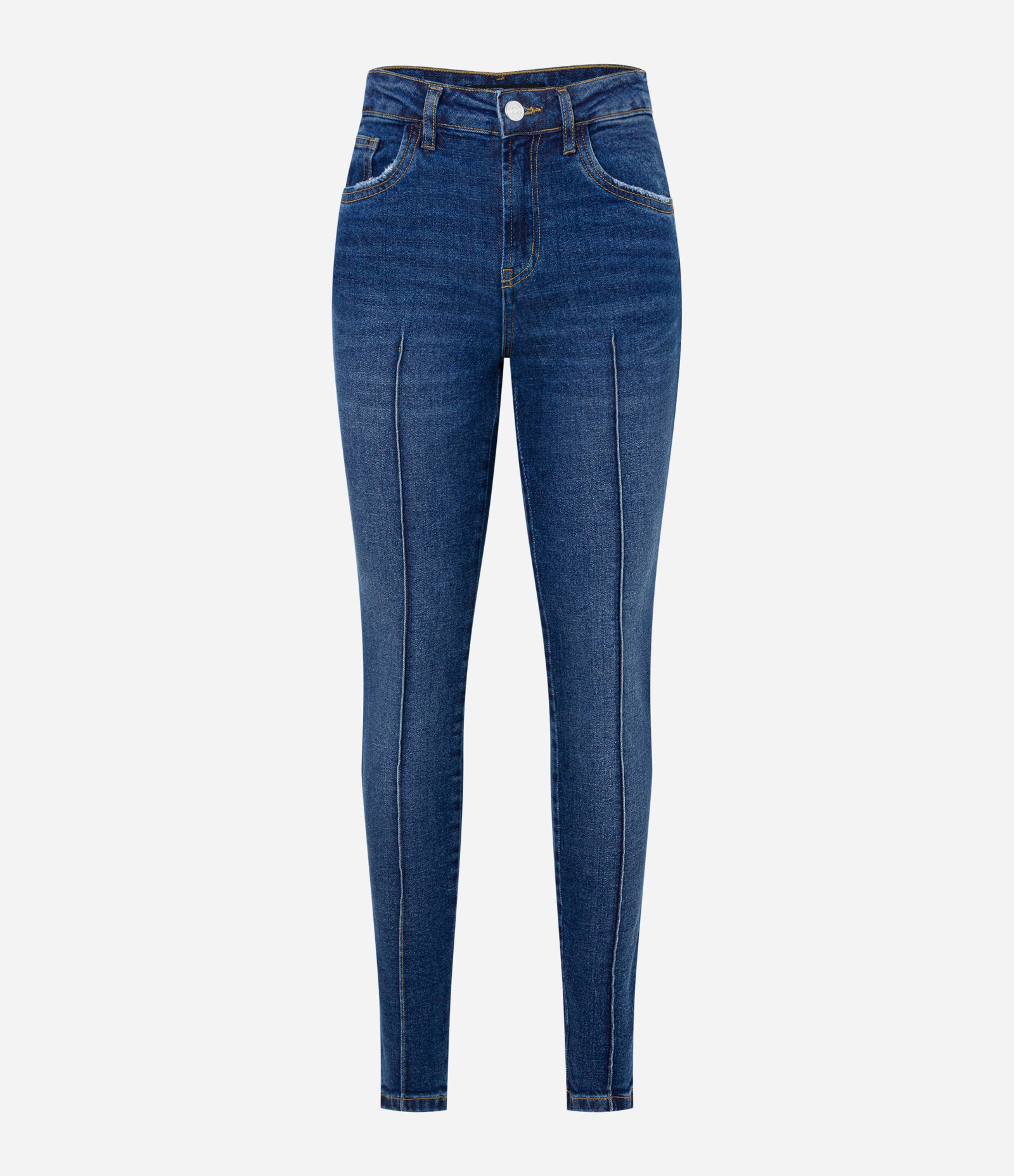 Calça Skinny em Jeans com Frisos Recortados Azul 5