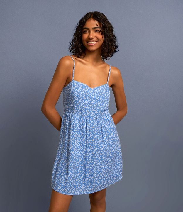 Vestido Curto em Viscose Floral Liberty e Lastex nas Costas