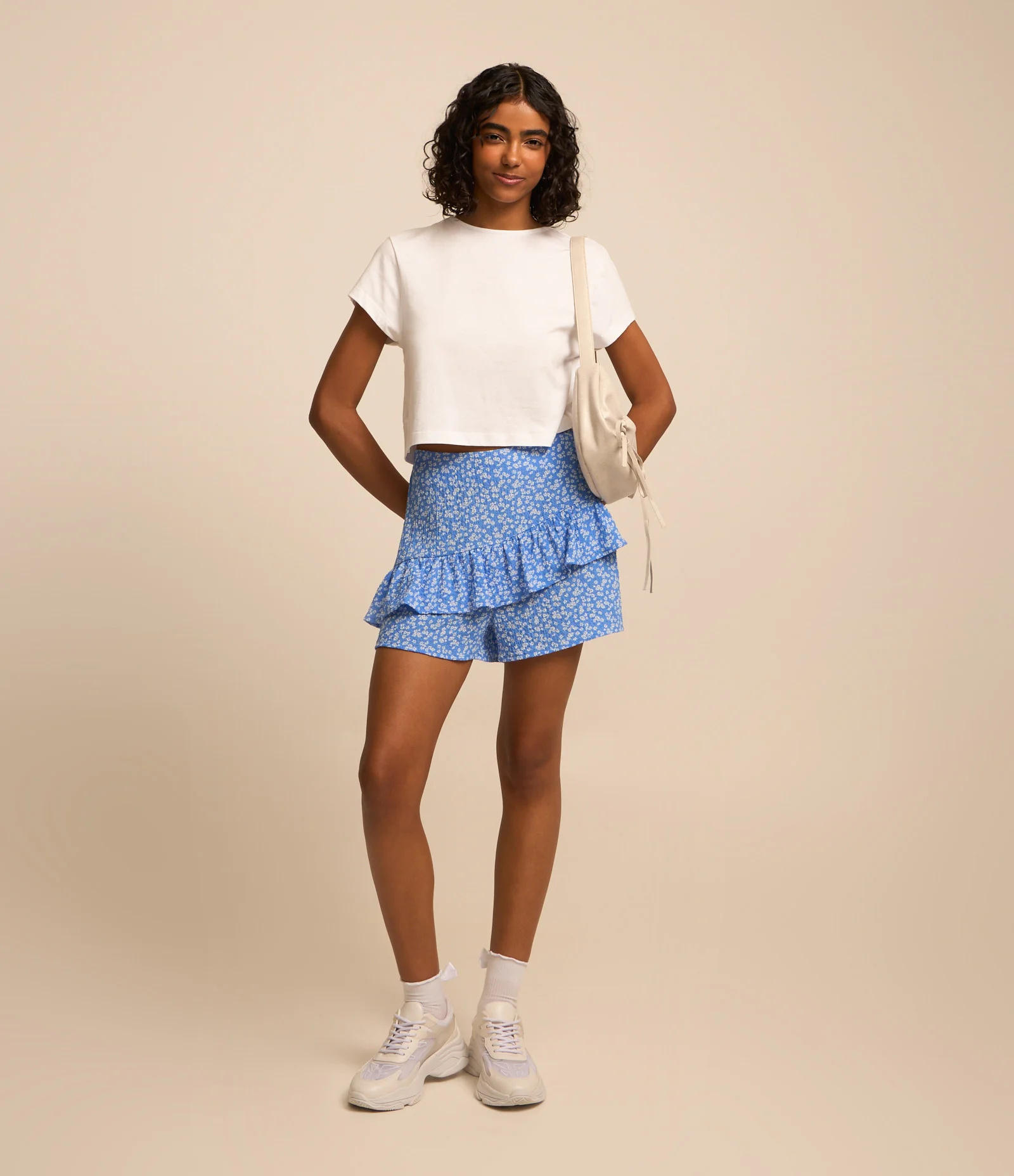 Short Saia em Viscose com Babado e Estampa Floral Liberty Azul 2