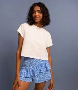 Short Saia em Viscose com Babado e Estampa Floral Liberty