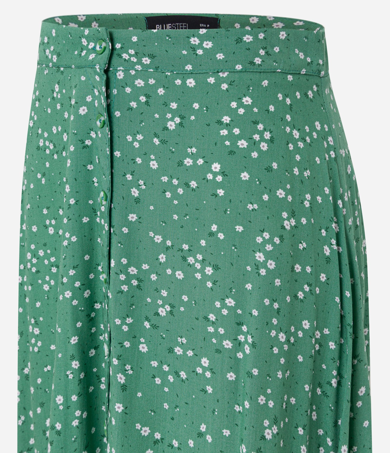 Saia Longa em Viscose Floral Liberty e Abotoamento Frontal Verde 6