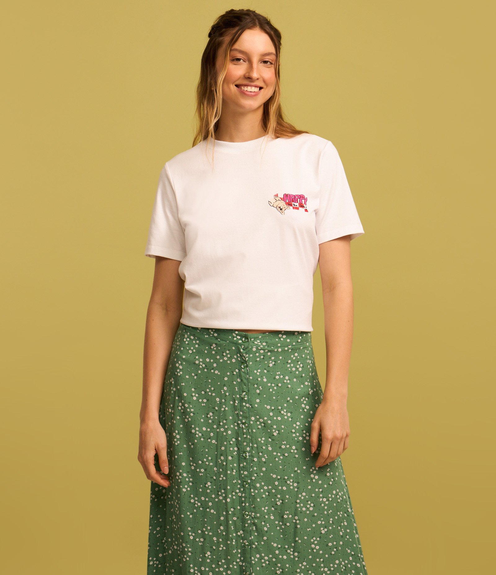 Saia Longa em Viscose Floral Liberty e Abotoamento Frontal Verde 2