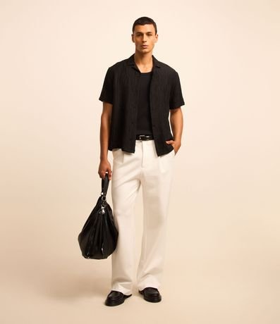 Calça Wide Leg em Alfaiataria com Pregas Branco Renner