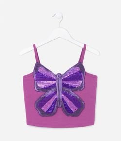 Blusa de Alça Infantil com Bordado de Borboleta cm Paetês - Tam 5 a 14 Anos