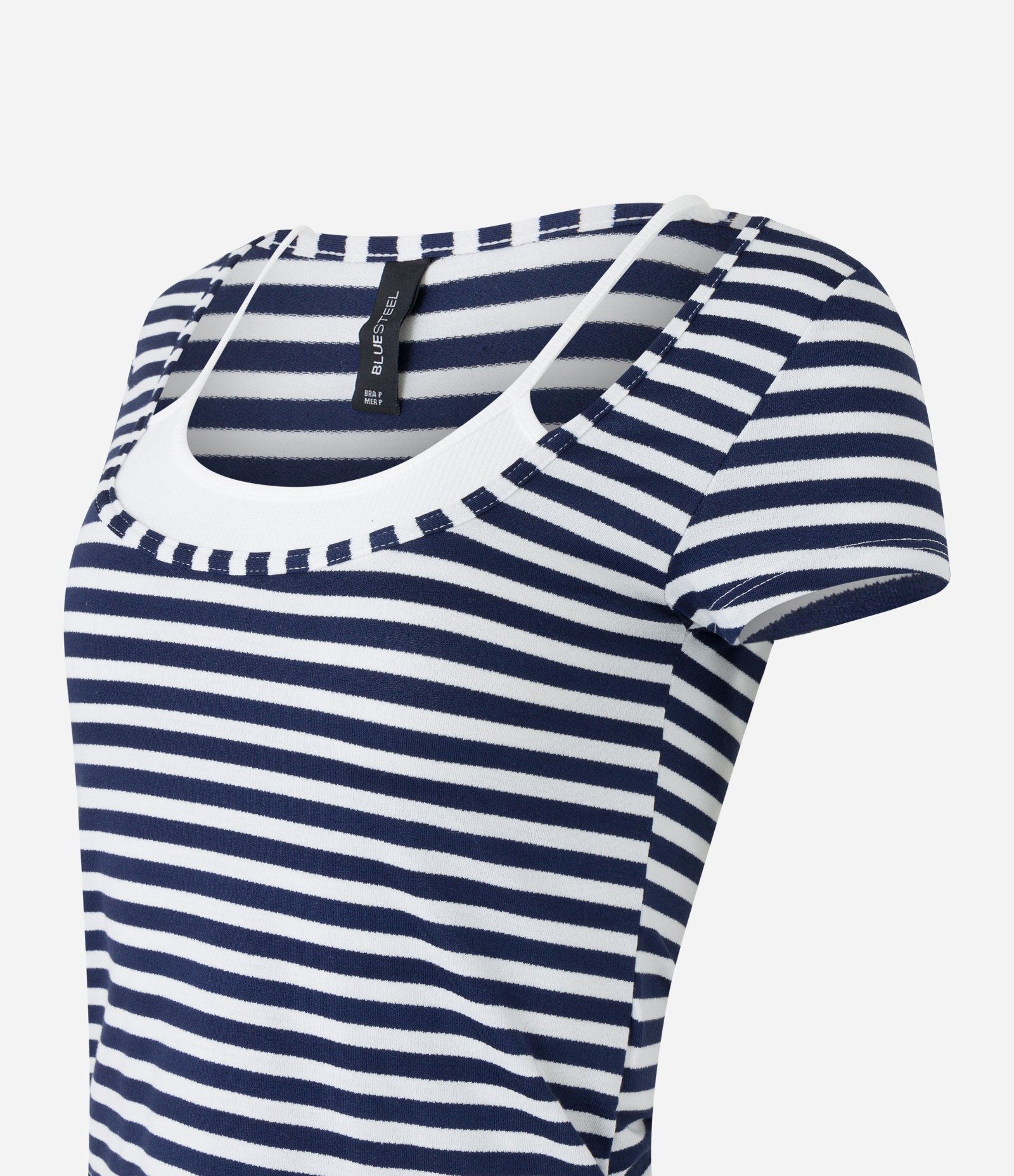 Blusa em Algodão com Listras e Detalhe de Regata Interno Azul Marinho 5