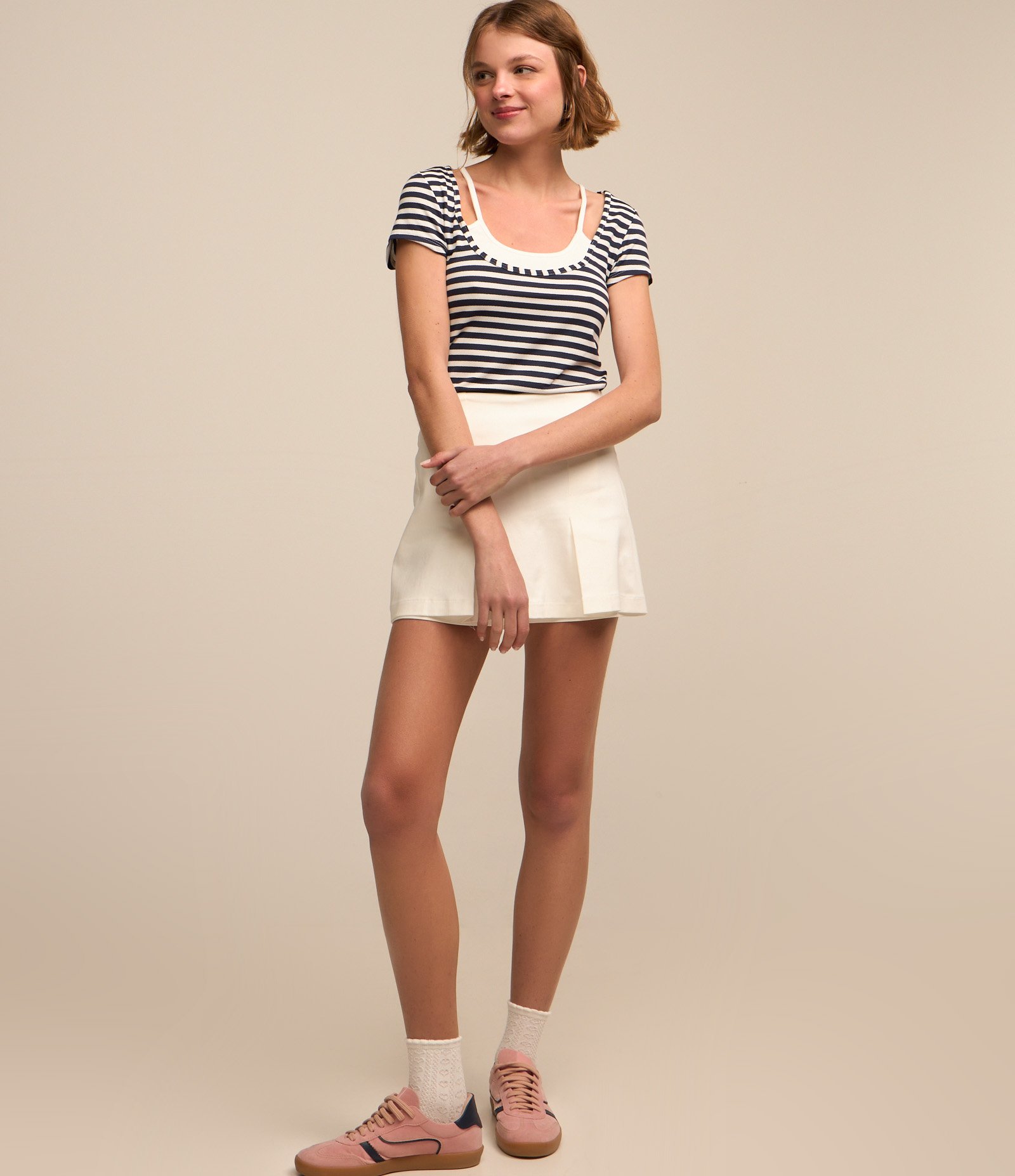 Blusa em Algodão com Listras e Detalhe de Regata Interno Azul Marinho 2