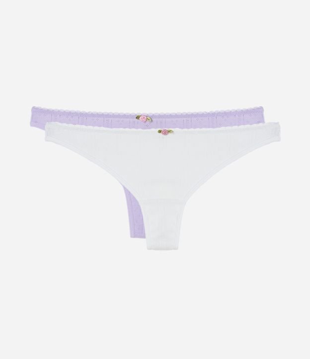 Kit 02 Calcinhas Biquíni Fio em Algodão Branco/Roxo