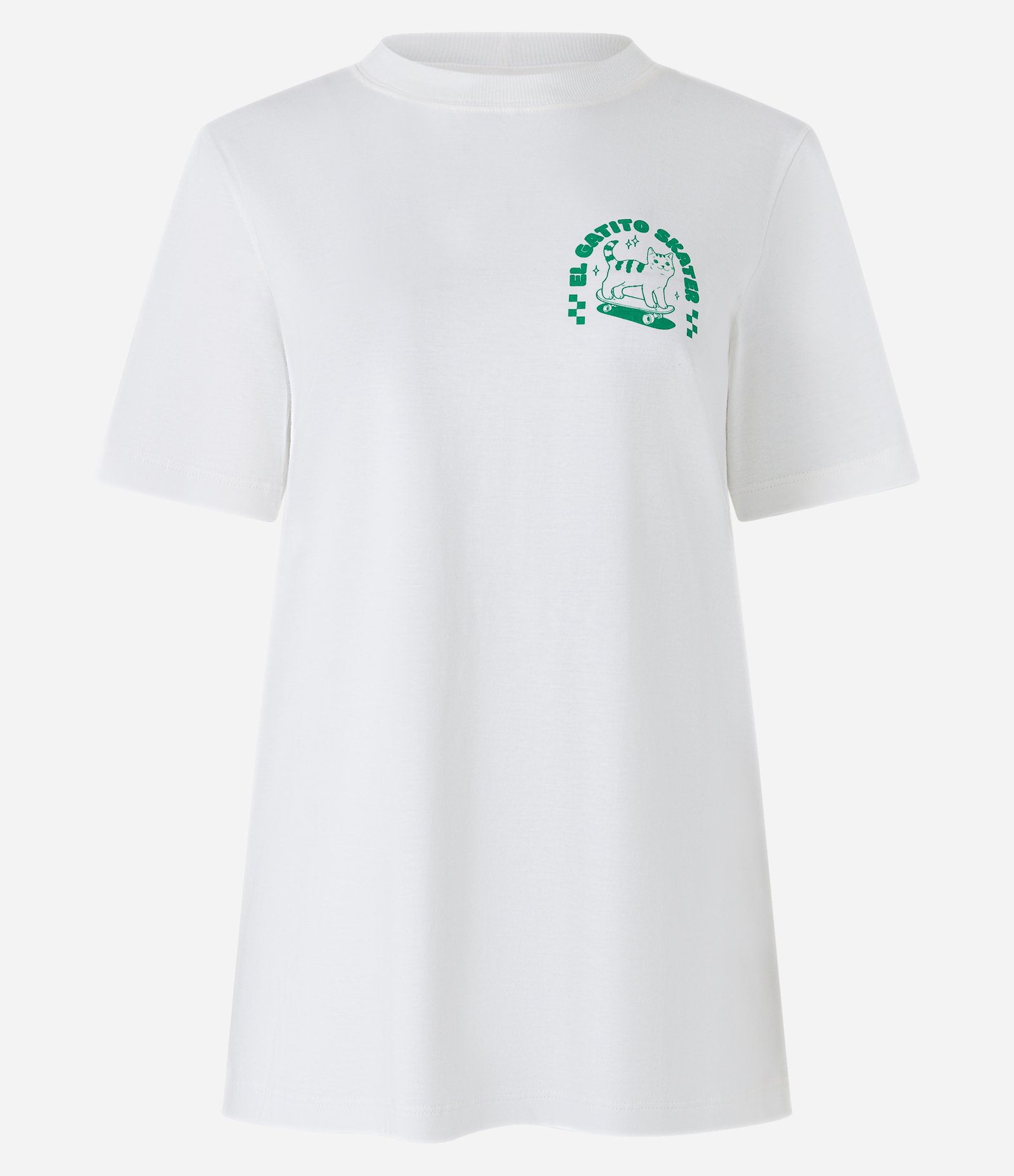 Camiseta Alongada em Algodão com Estampa de Gatinho Skatista Branco 5