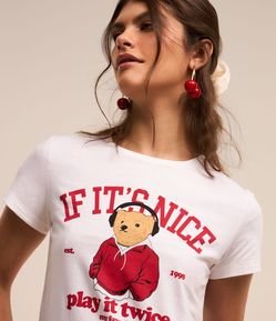 Camiseta Alongada em Algodão com Estampa de Urso com Fone