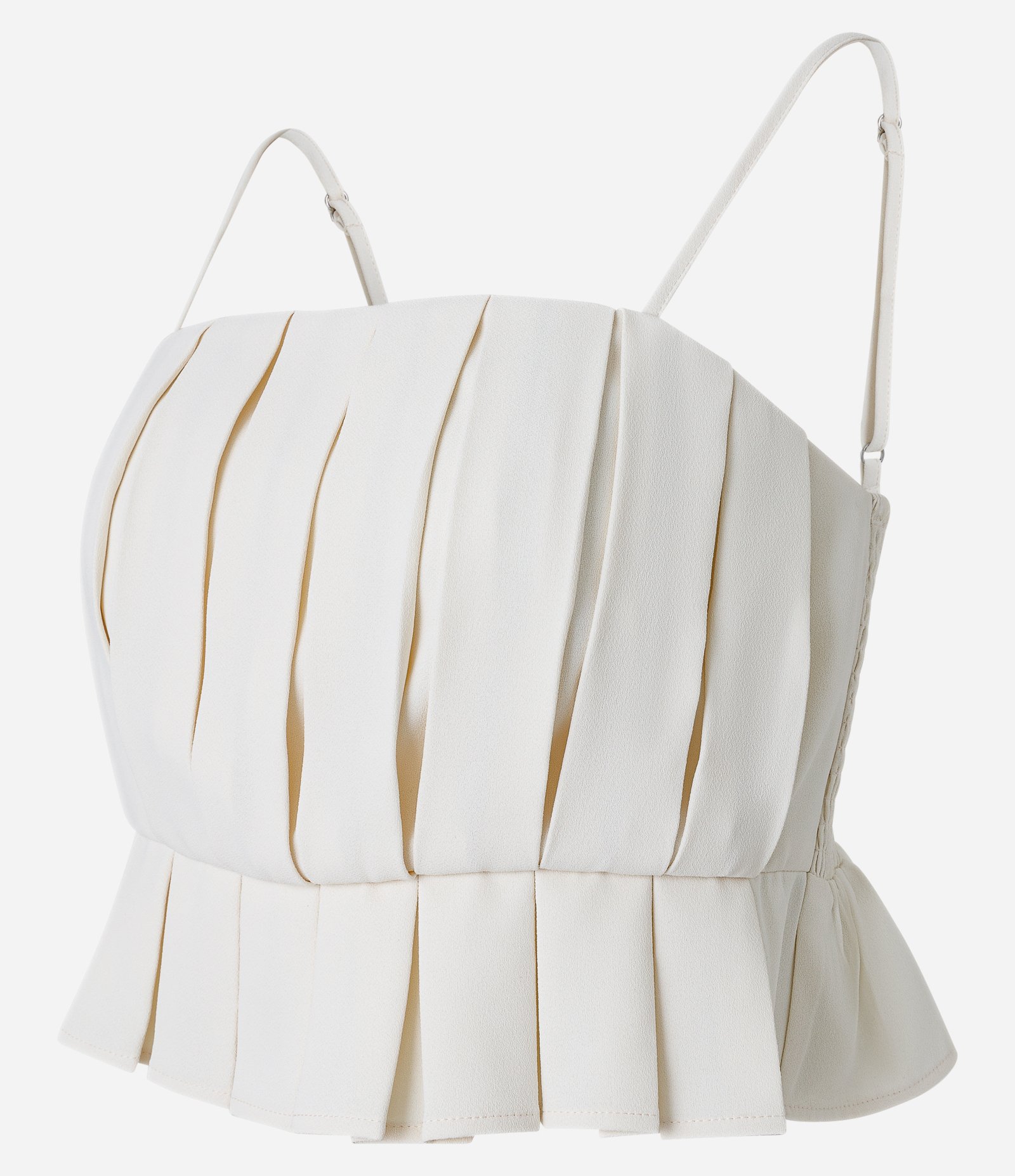 Blusa Cropped em Crepe com Pregas e Lastex nas Costas Branco 8