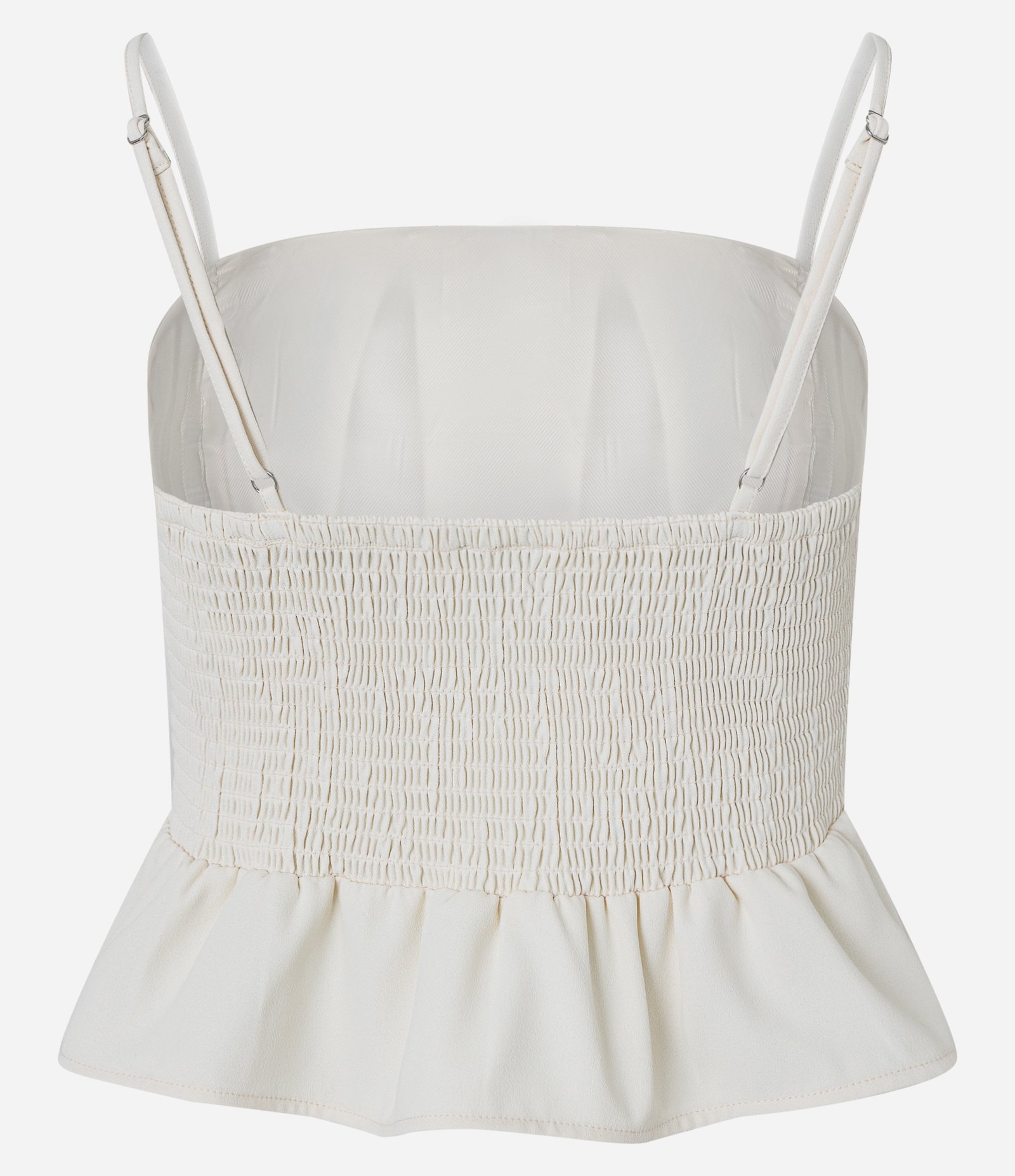 Blusa Cropped em Crepe com Pregas e Lastex nas Costas Branco 9