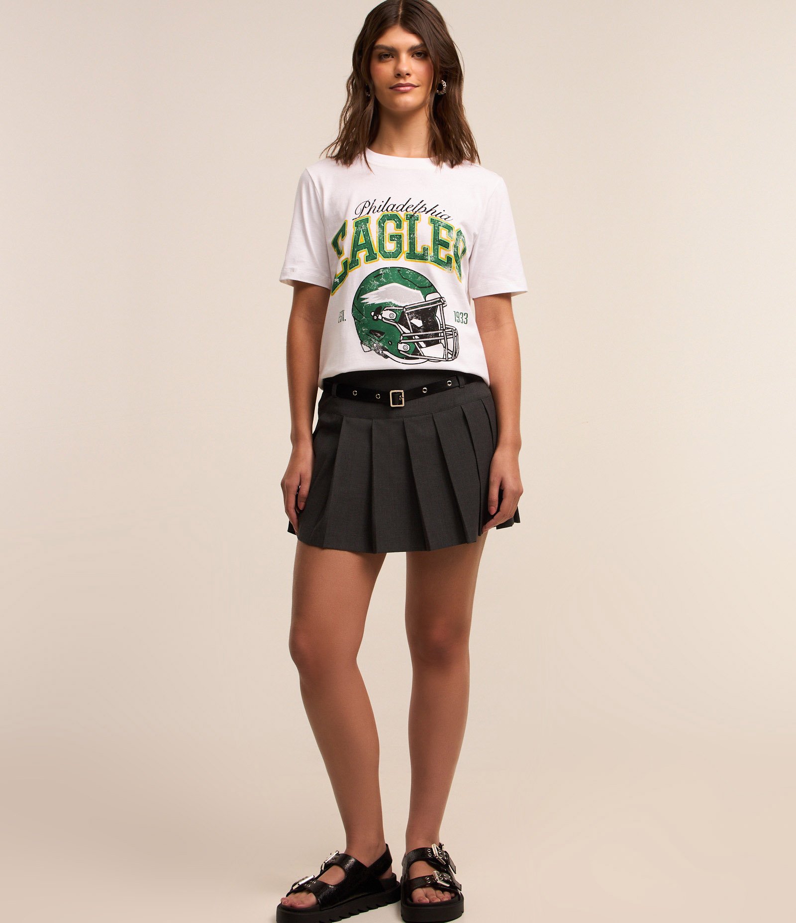 Camiseta Alongada em Algodão com Estampa NFL Philadelhpia Eagles Branco 2