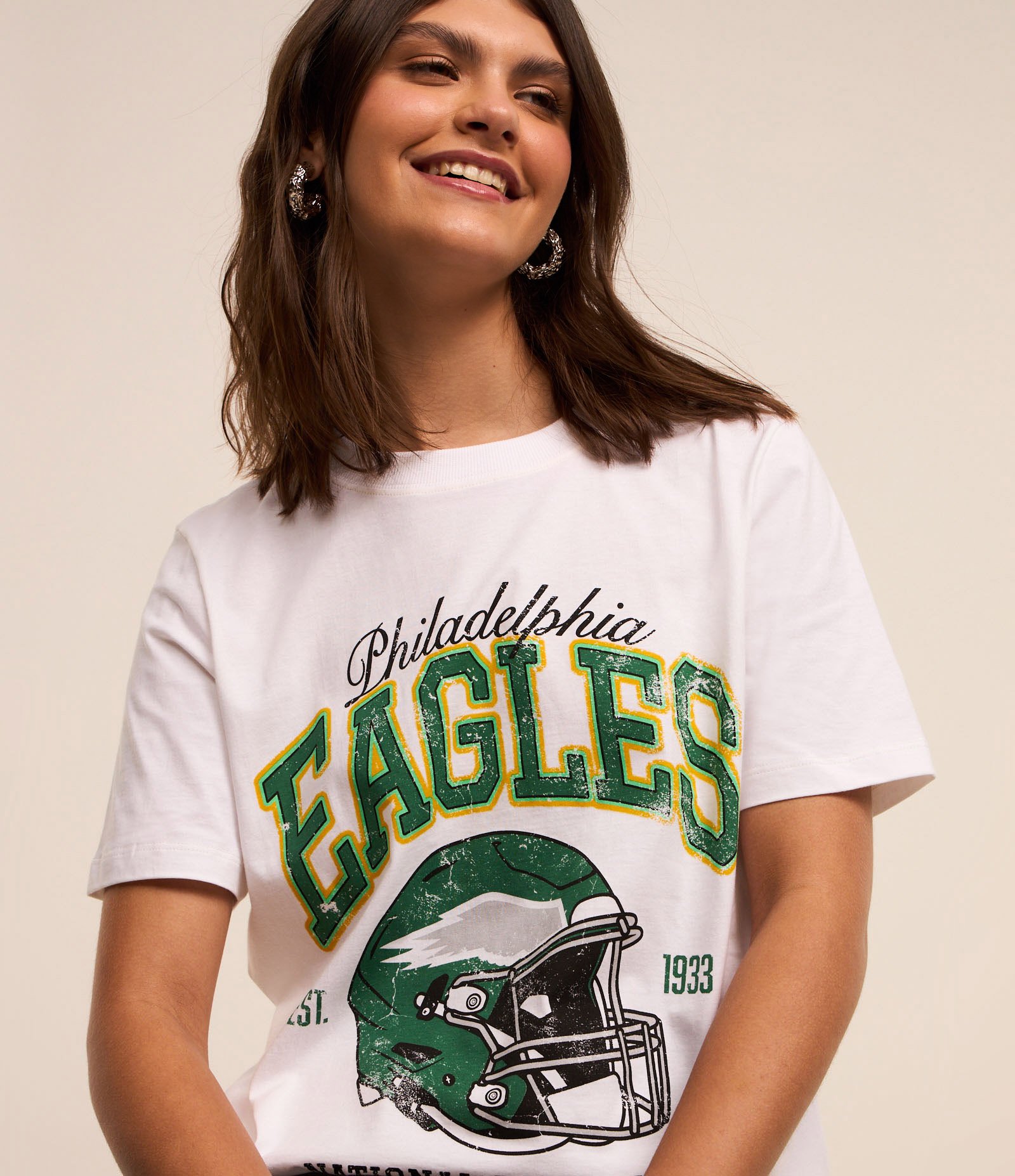 Camiseta Alongada em Algodão com Estampa NFL Philadelhpia Eagles Branco 3