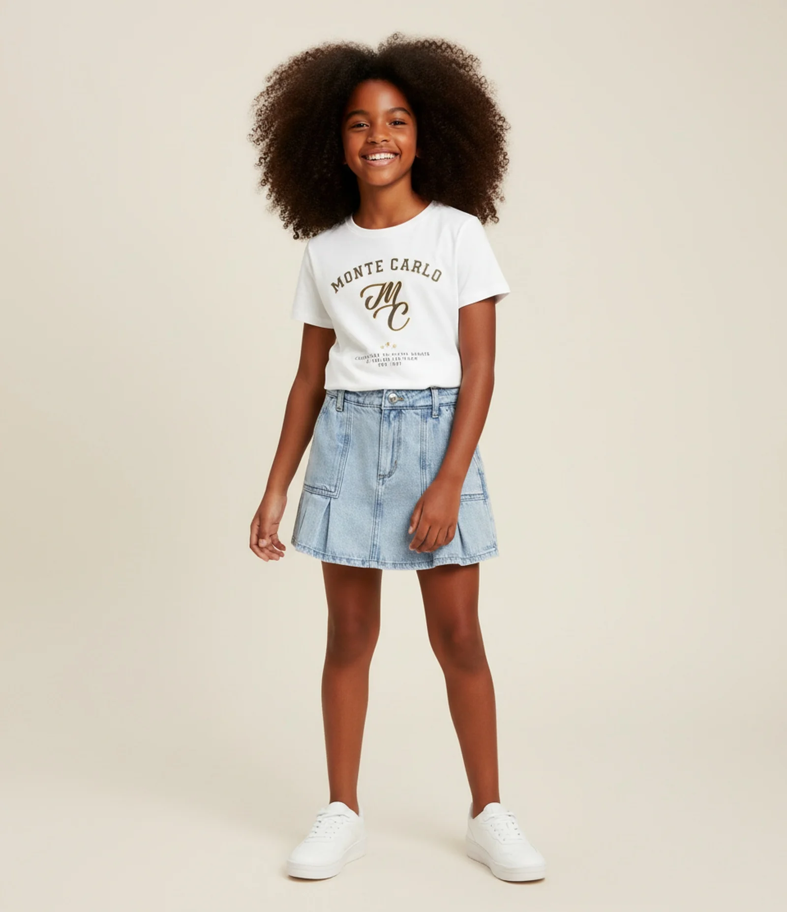 Short Saia Infantil em Jeans com Pregas e Bolsos - Tam 5 a 14 Anos Azul 1