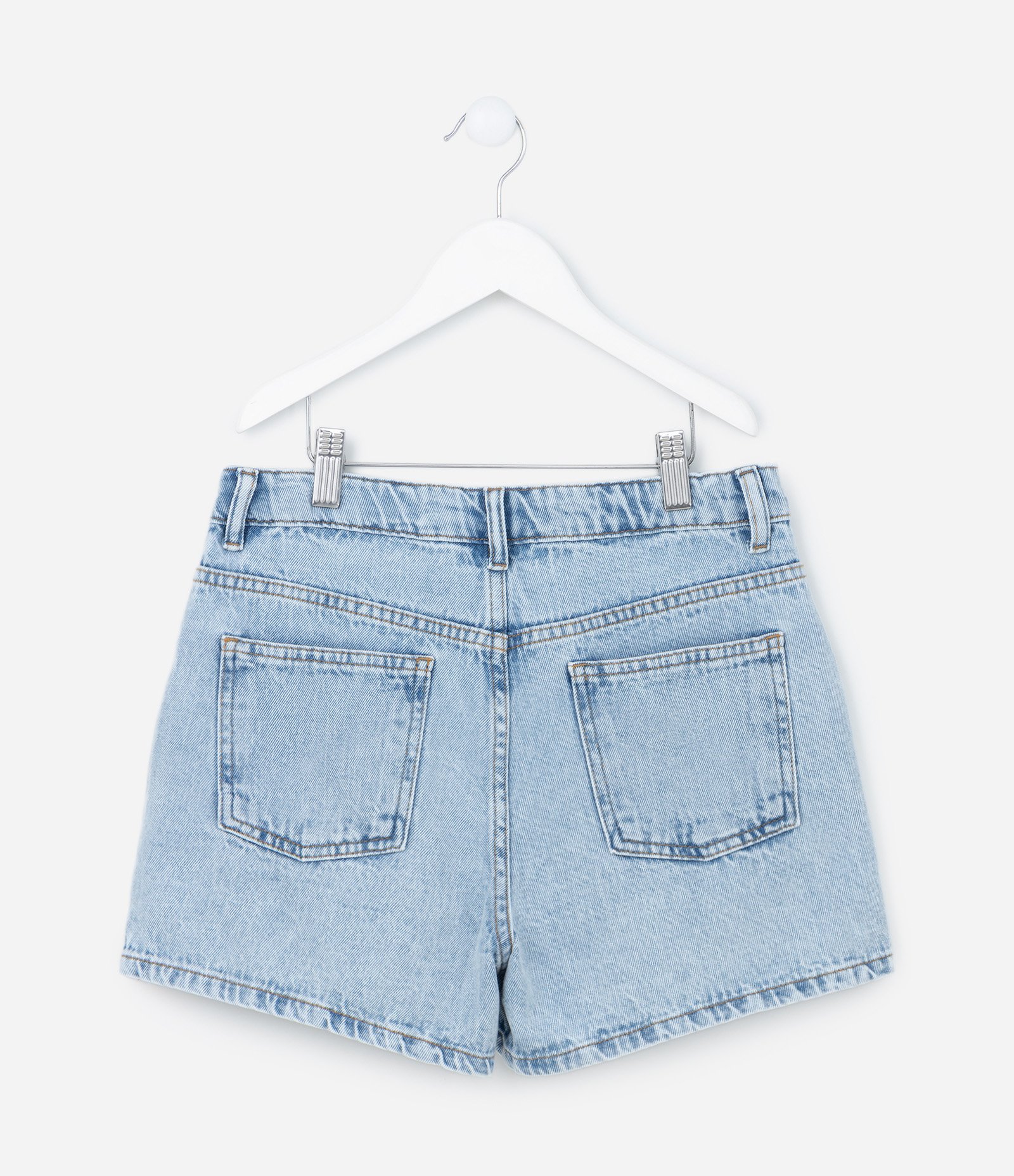 Short Saia Infantil em Jeans com Pregas e Bolsos - Tam 5 a 14 Anos Azul 2