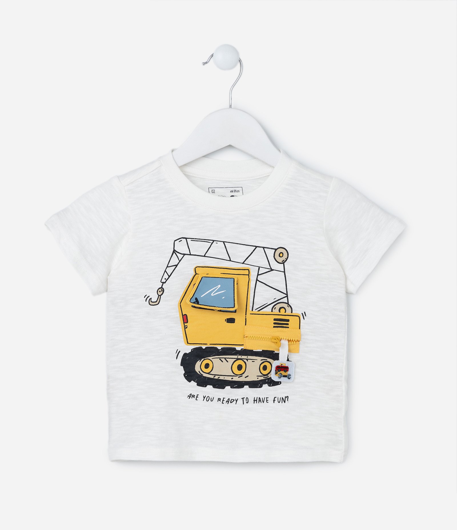 Camiseta Infantil com Estampa Interativa de Trator - Tam 1 a 6 Anos Branco Neve 1