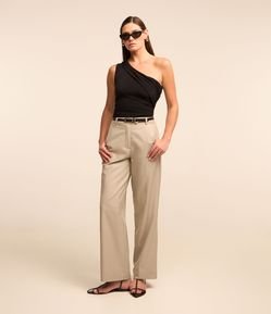 Calça Reta Alfaiatada em Transpasse no Cós