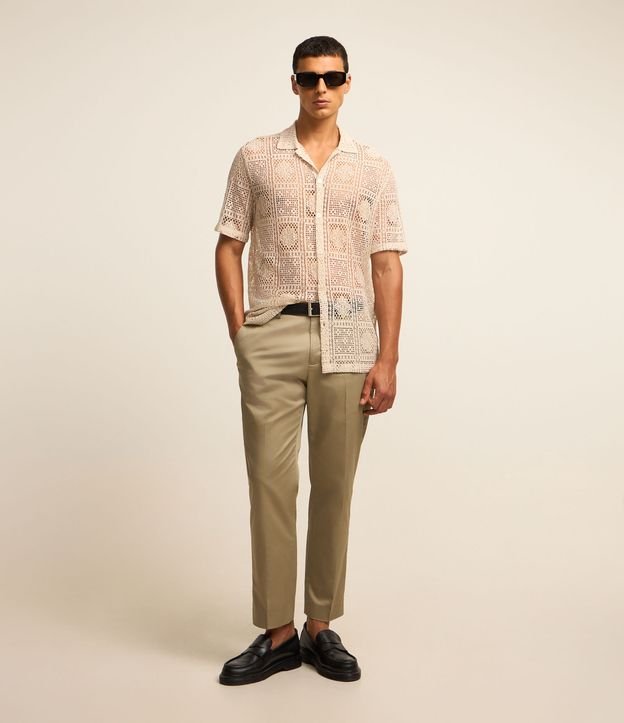 Camisa Regular com Textura de Renda