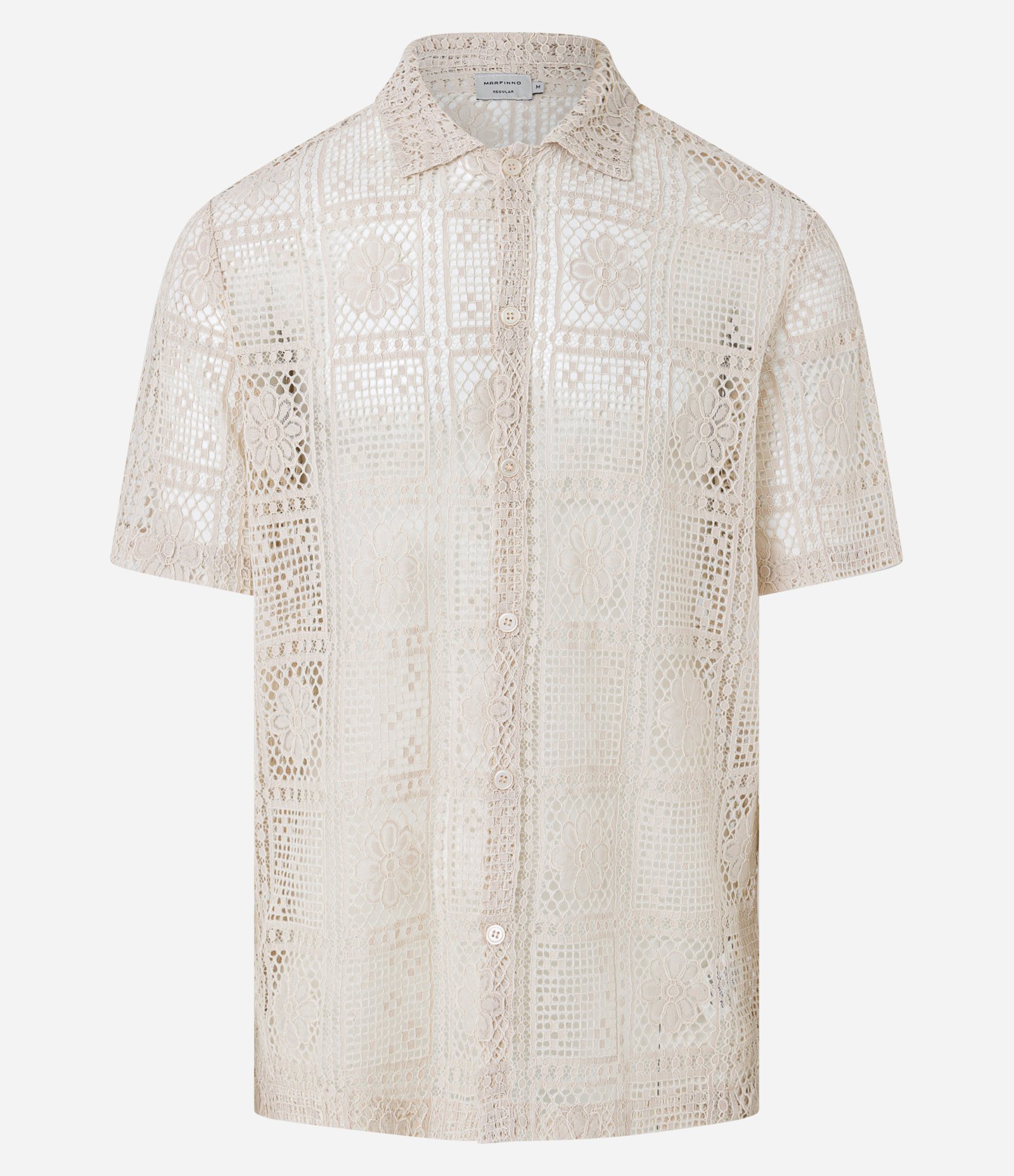 Camisa Regular com Textura de Renda Bege 6