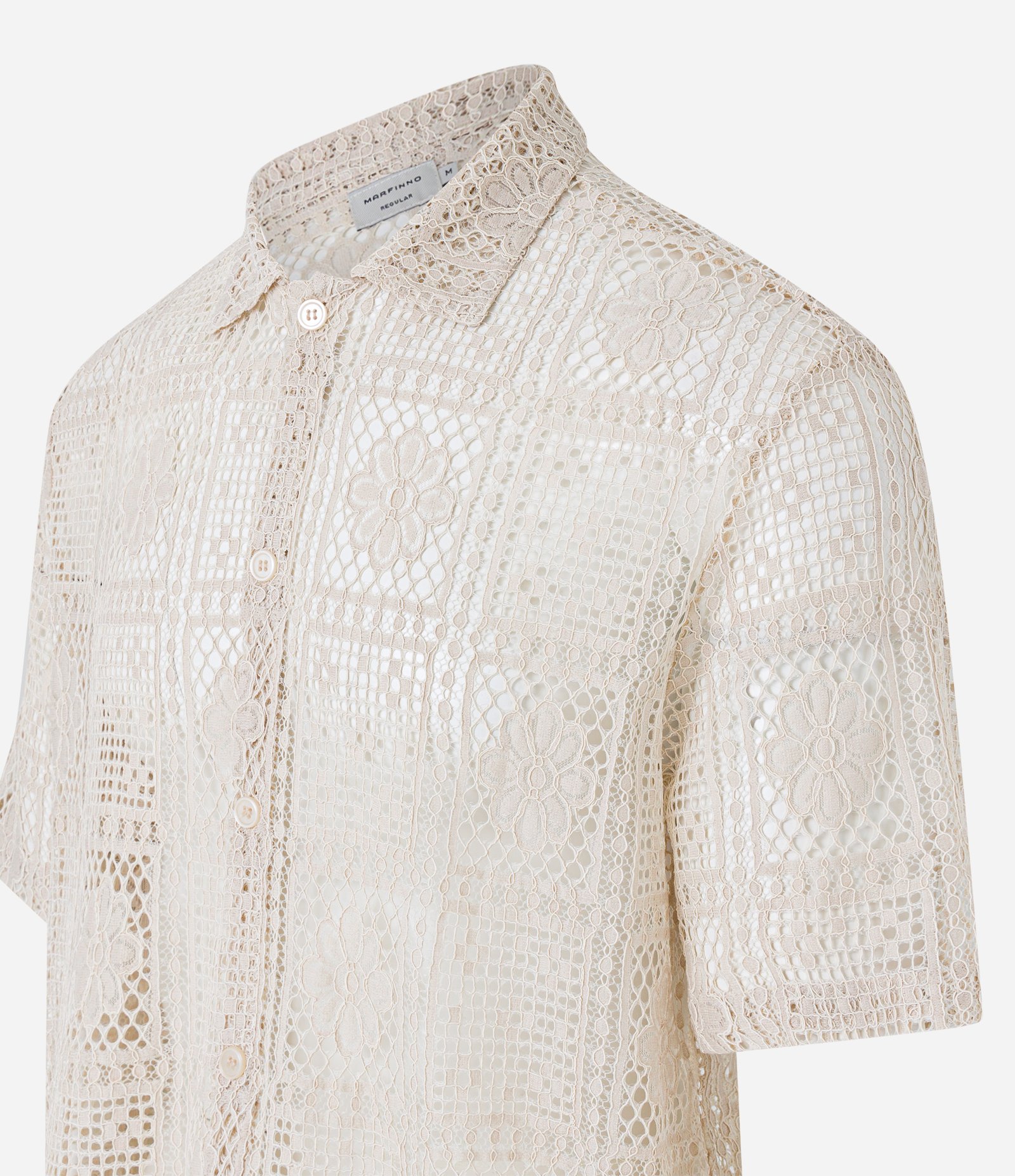 Camisa Regular com Textura de Renda Bege 7